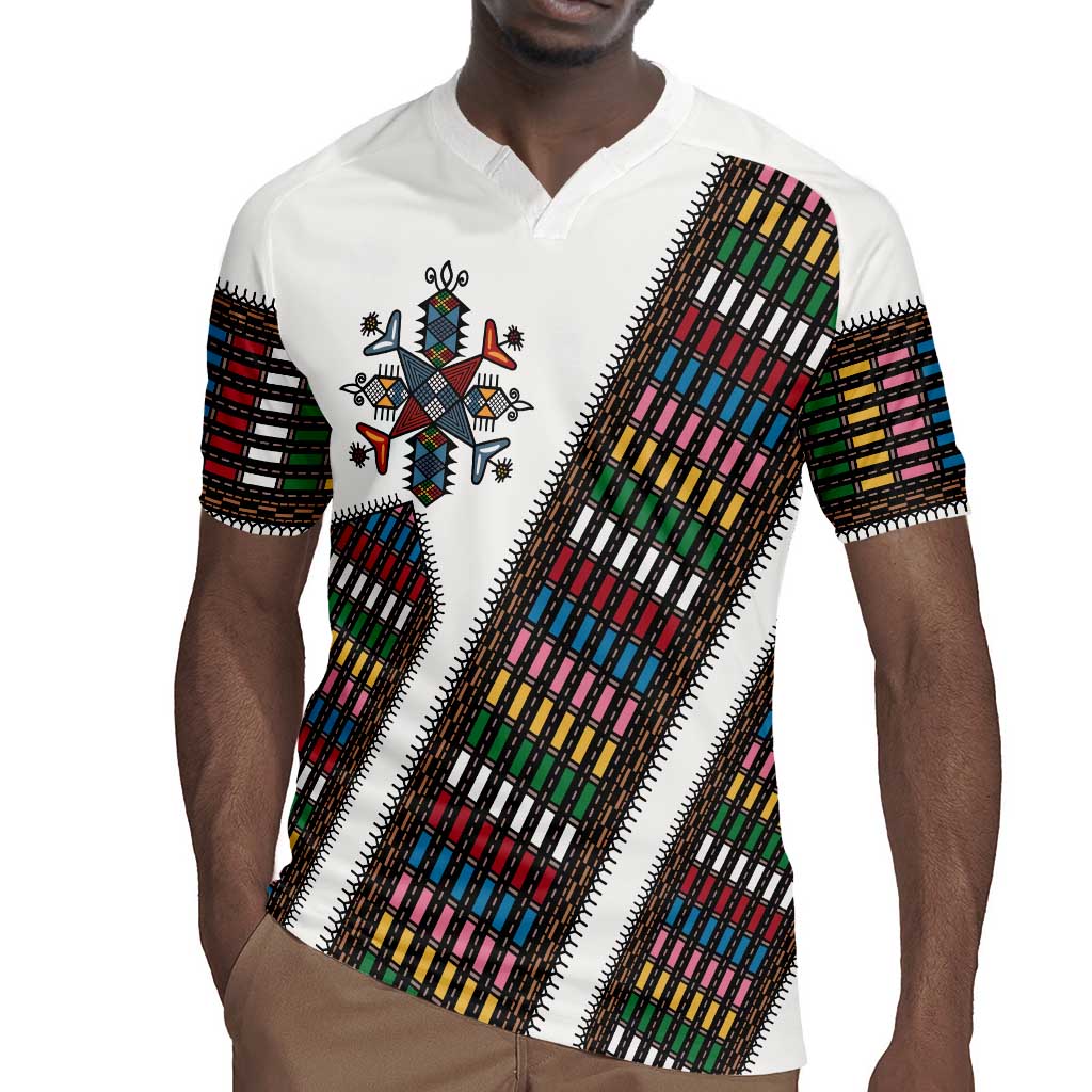 Habesha Kemis Inspired Tilet Pattern Rugby Jersey White