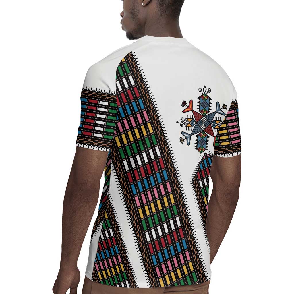 Habesha Kemis Inspired Tilet Pattern Rugby Jersey White