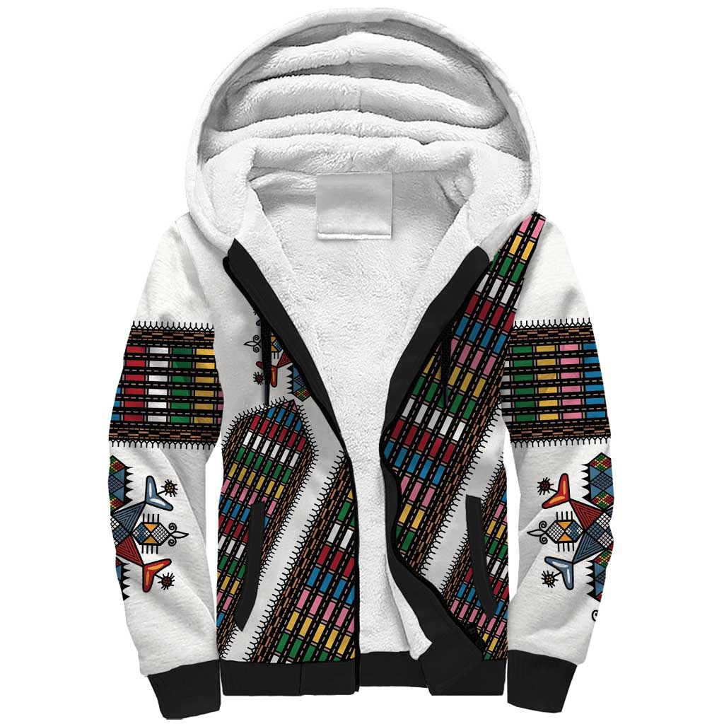 Habesha Kemis Inspired Tilet Pattern Sherpa Hoodie White
