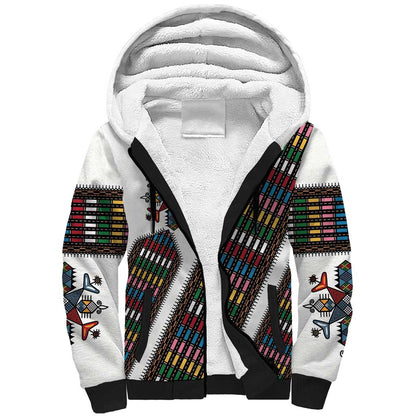 Habesha Kemis Inspired Tilet Pattern Sherpa Hoodie White