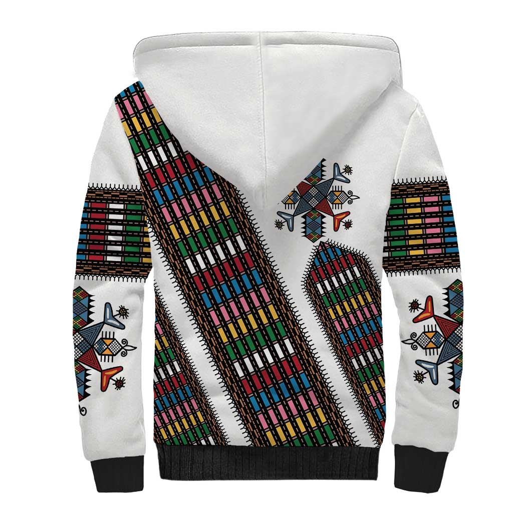 Habesha Kemis Inspired Tilet Pattern Sherpa Hoodie White