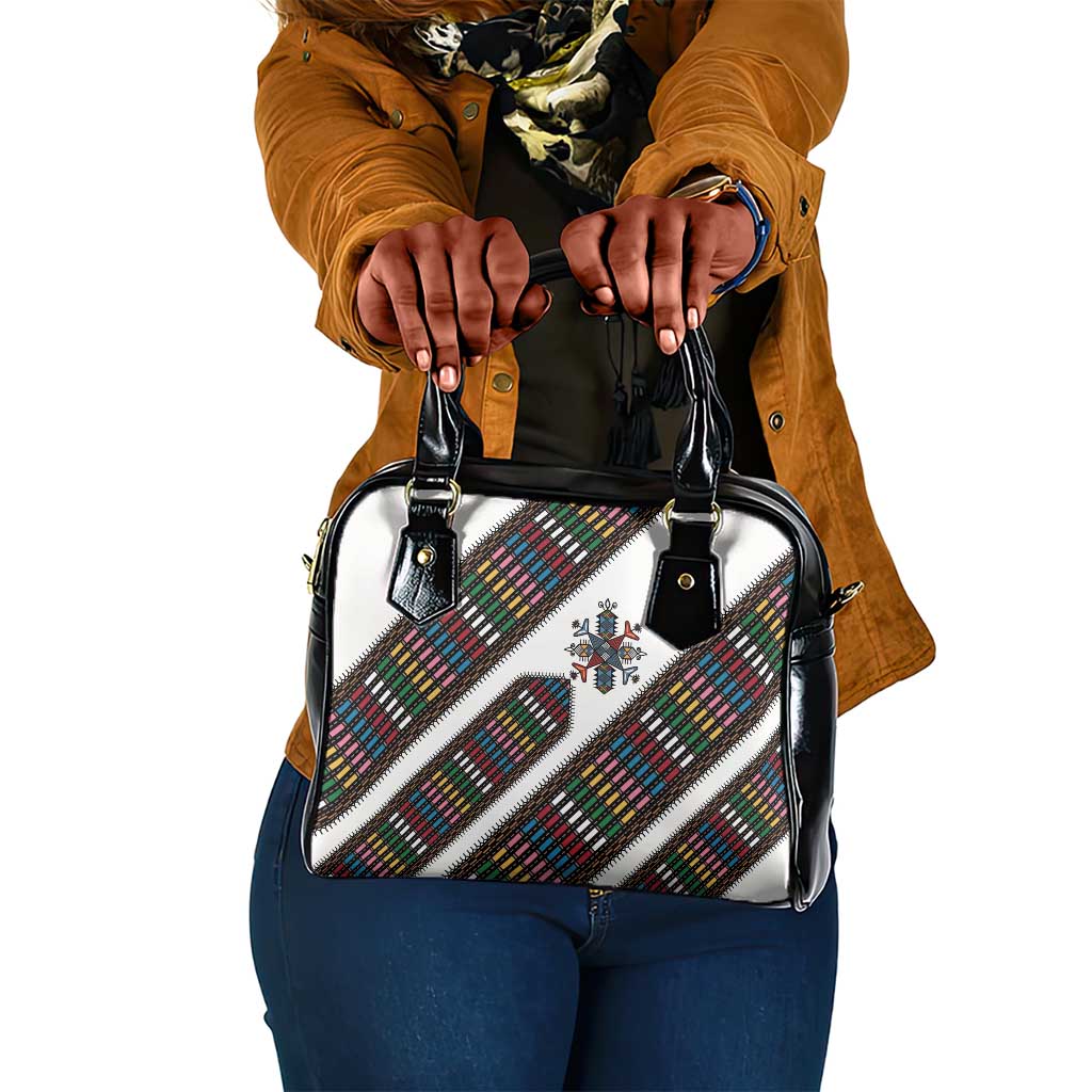 Habesha Kemis Inspired Tilet Pattern Shoulder Handbag White
