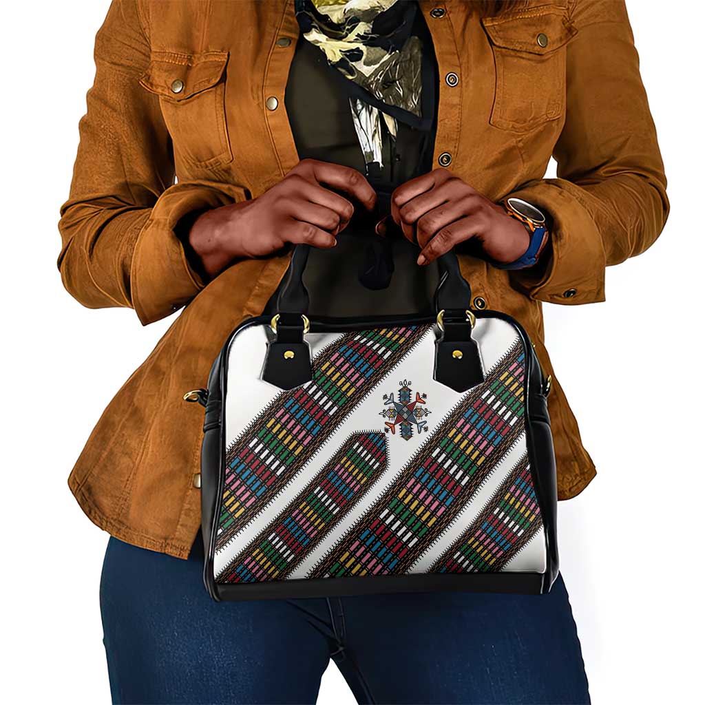 Habesha Kemis Inspired Tilet Pattern Shoulder Handbag White