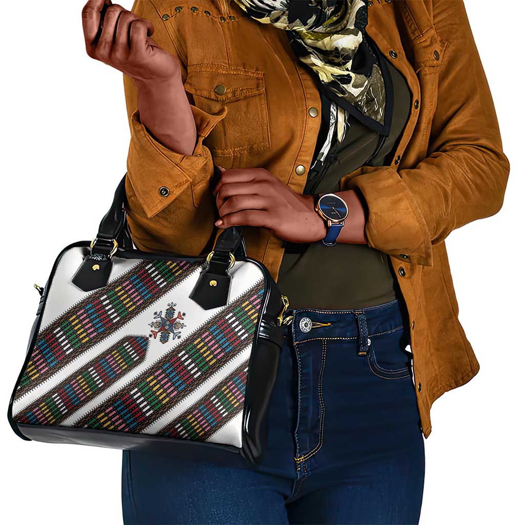 Habesha Kemis Inspired Tilet Pattern Shoulder Handbag White