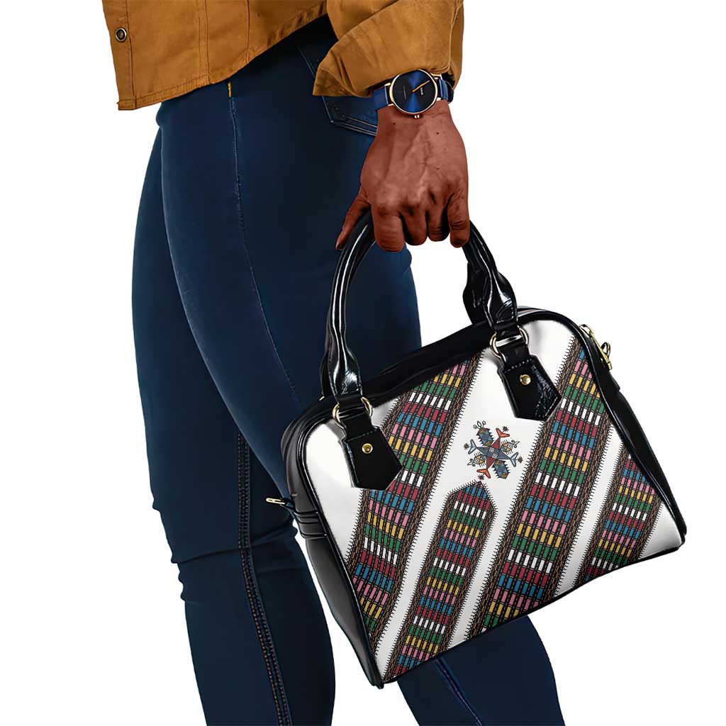 Habesha Kemis Inspired Tilet Pattern Shoulder Handbag White