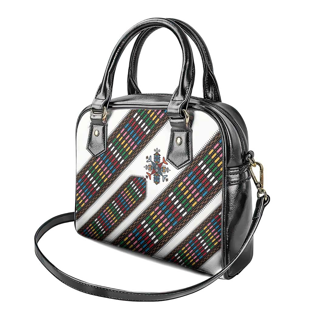Habesha Kemis Inspired Tilet Pattern Shoulder Handbag White