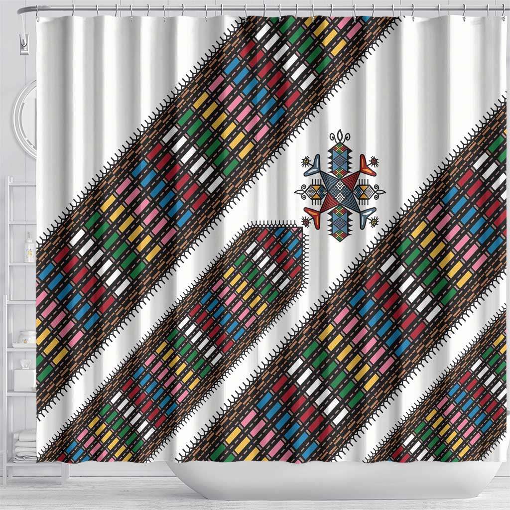 Habesha Kemis Inspired Tilet Pattern Shower Curtain White