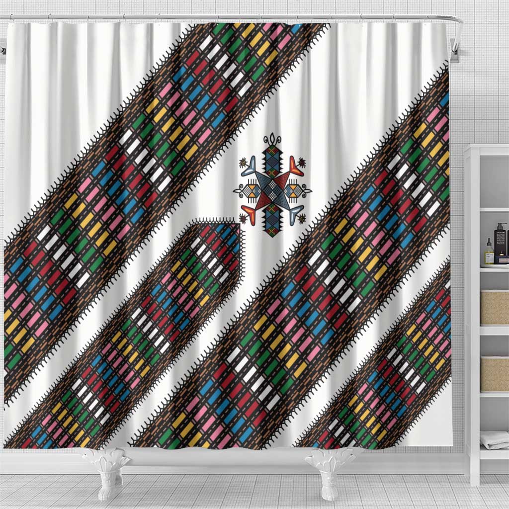 Habesha Kemis Inspired Tilet Pattern Shower Curtain White