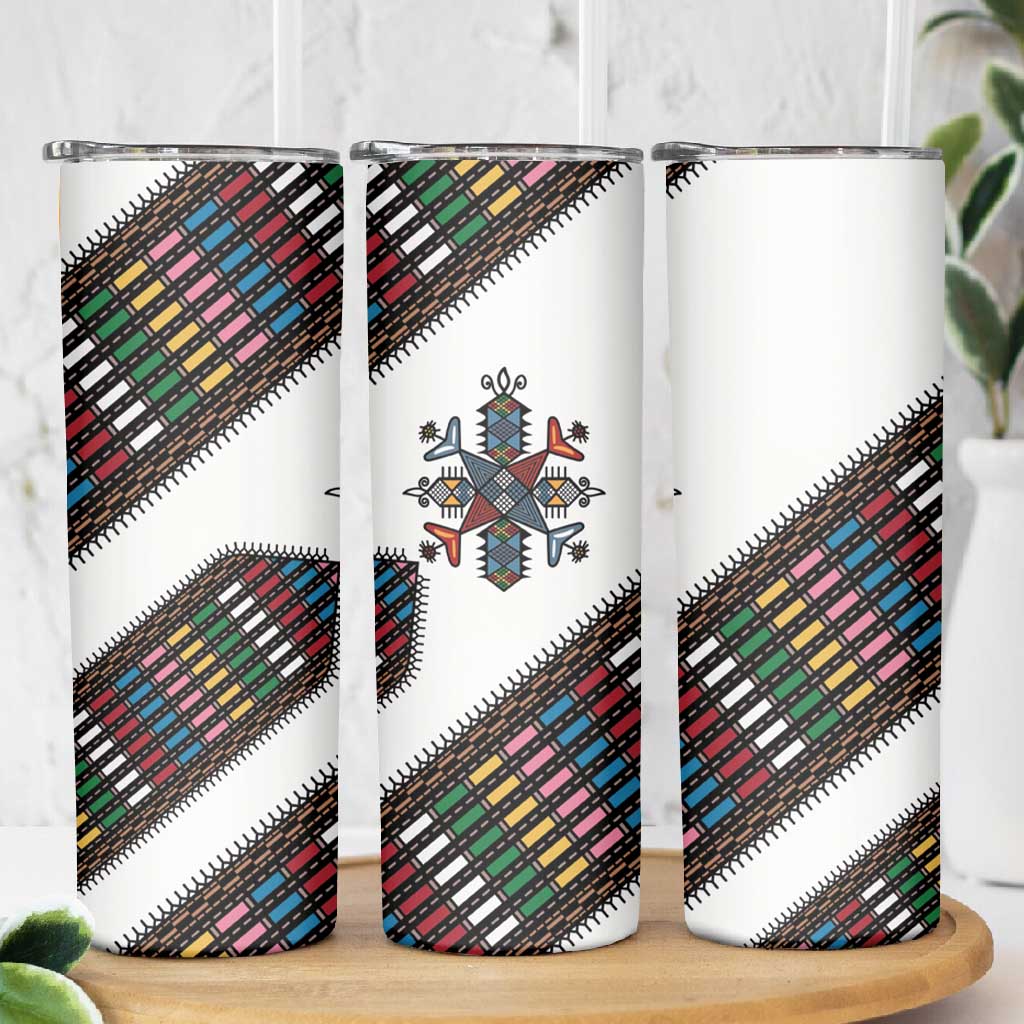 Habesha Kemis Inspired Tilet Pattern Skinny Tumbler White