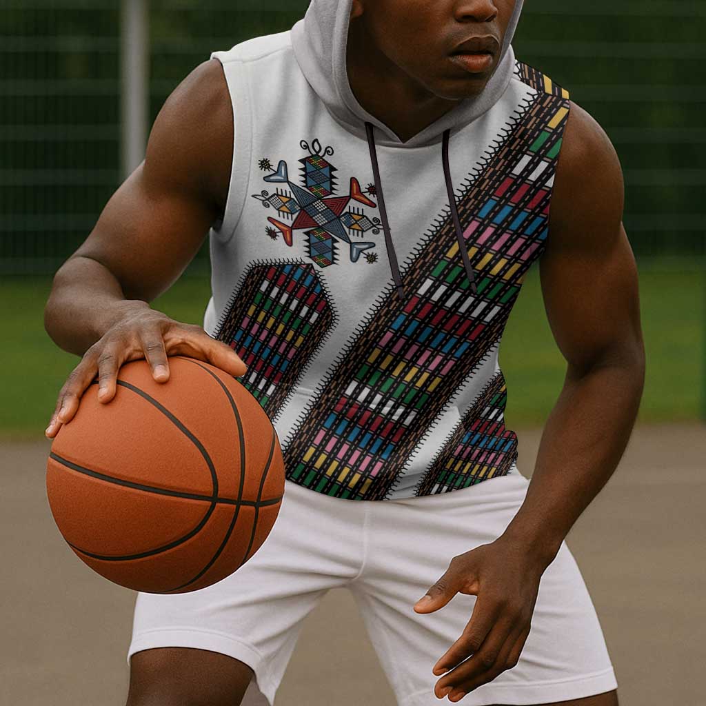 Habesha Kemis Inspired Tilet Pattern Sleeveless Hoodie White