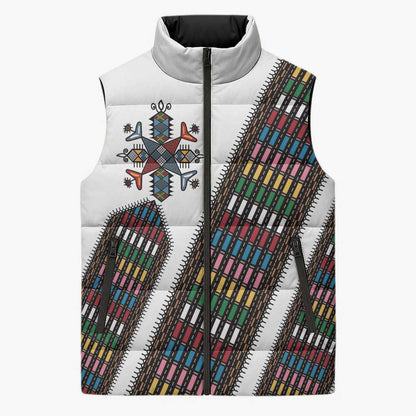 Habesha Kemis Inspired Tilet Pattern Sleeveless Puffer Jacket White