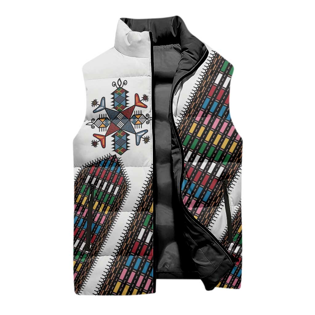 Habesha Kemis Inspired Tilet Pattern Sleeveless Puffer Jacket White