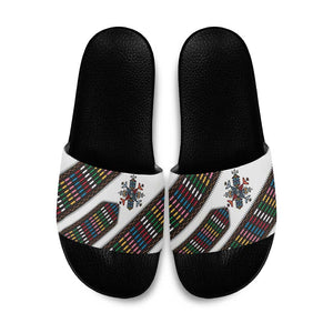 Habesha Kemis Inspired Tilet Pattern Slide Sandals White
