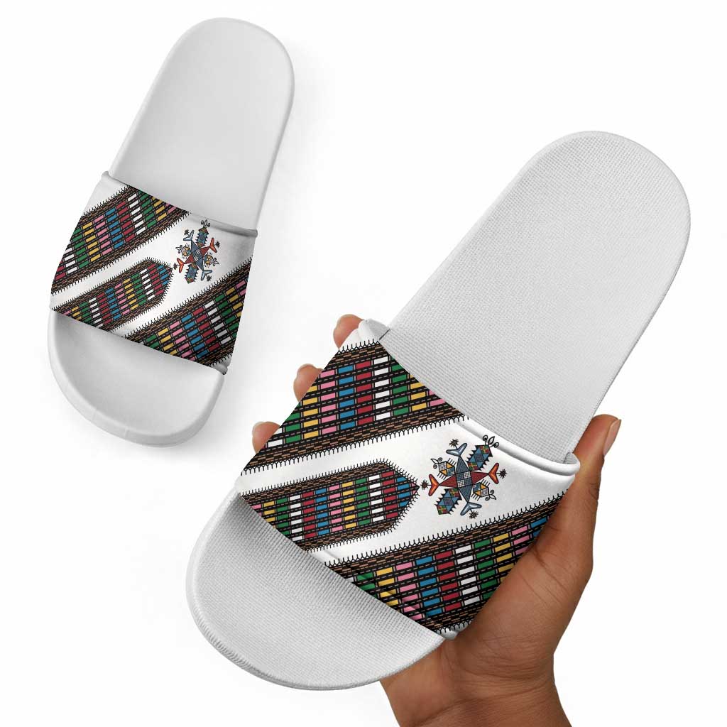 Habesha Kemis Inspired Tilet Pattern Slide Sandals White