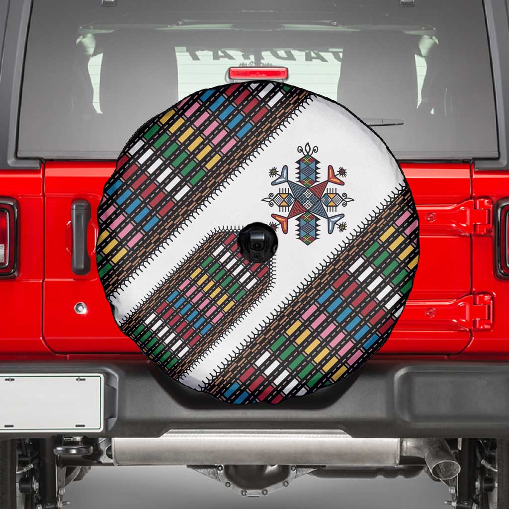 Habesha Kemis Inspired Tilet Pattern Spare Tire Cover White