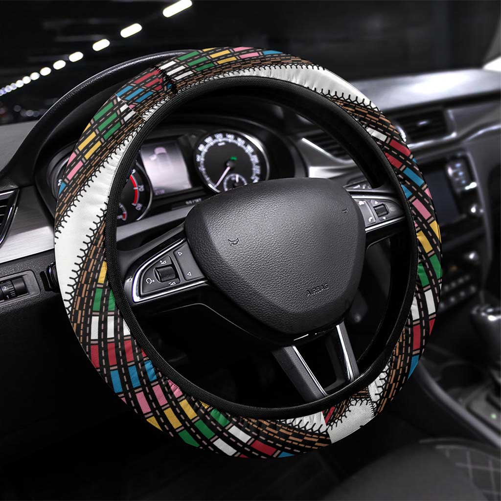 Habesha Kemis Inspired Tilet Pattern Steering Wheel Cover White
