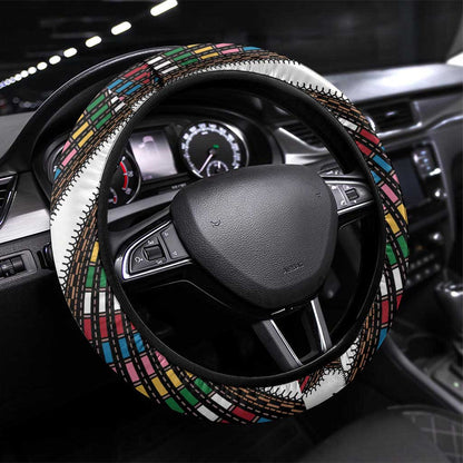 Habesha Kemis Inspired Tilet Pattern Steering Wheel Cover White