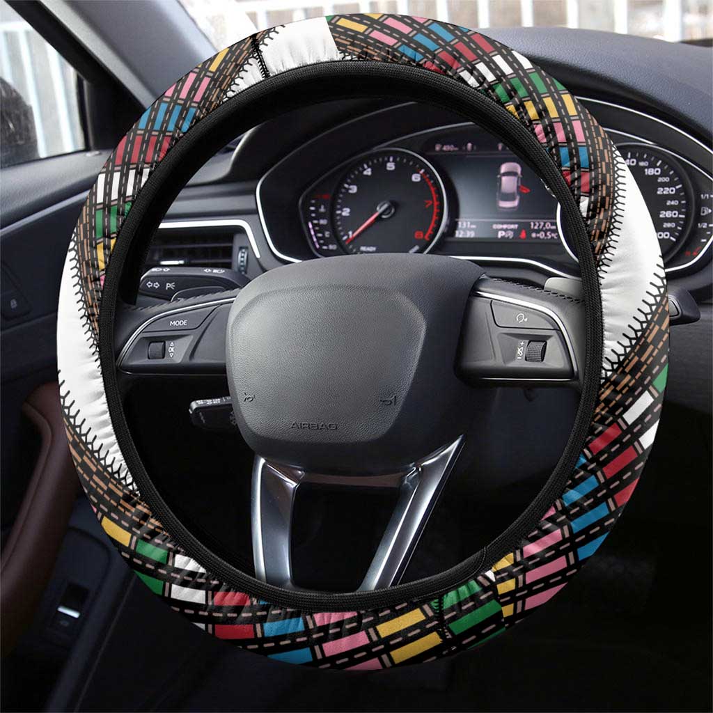 Habesha Kemis Inspired Tilet Pattern Steering Wheel Cover White