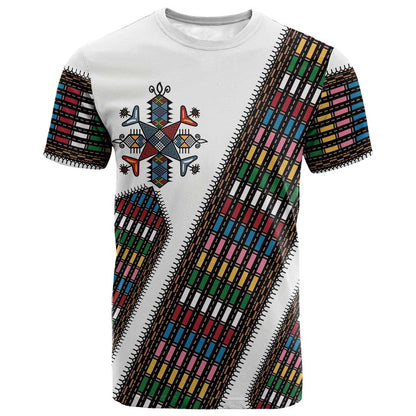 Habesha Kemis Inspired Tilet Pattern T shirt White