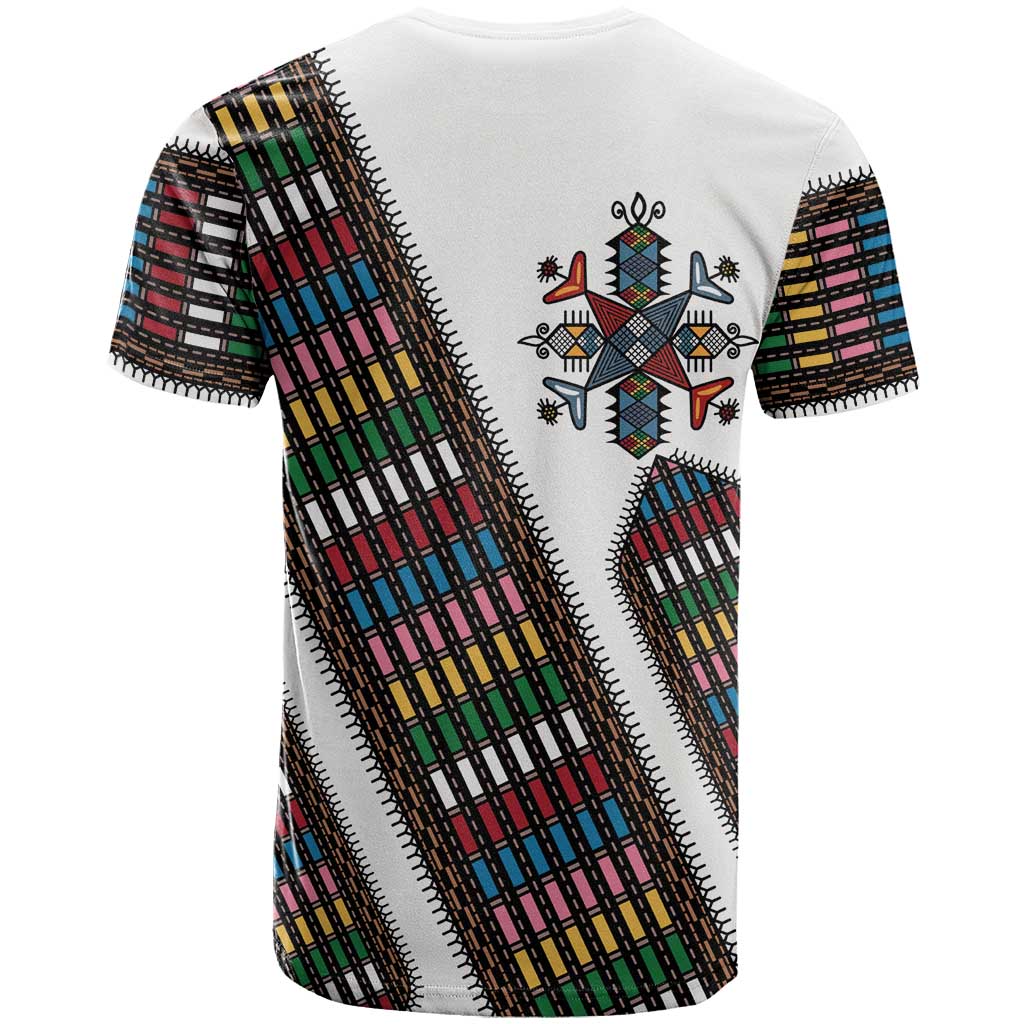 Habesha Kemis Inspired Tilet Pattern T shirt White