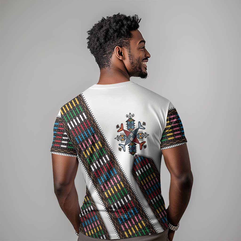 Habesha Kemis Inspired Tilet Pattern T shirt White