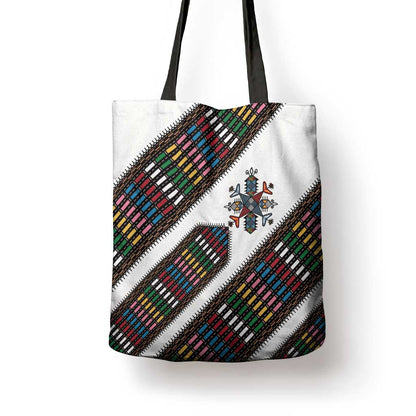 Habesha Kemis Inspired Tilet Pattern Tote Bag White