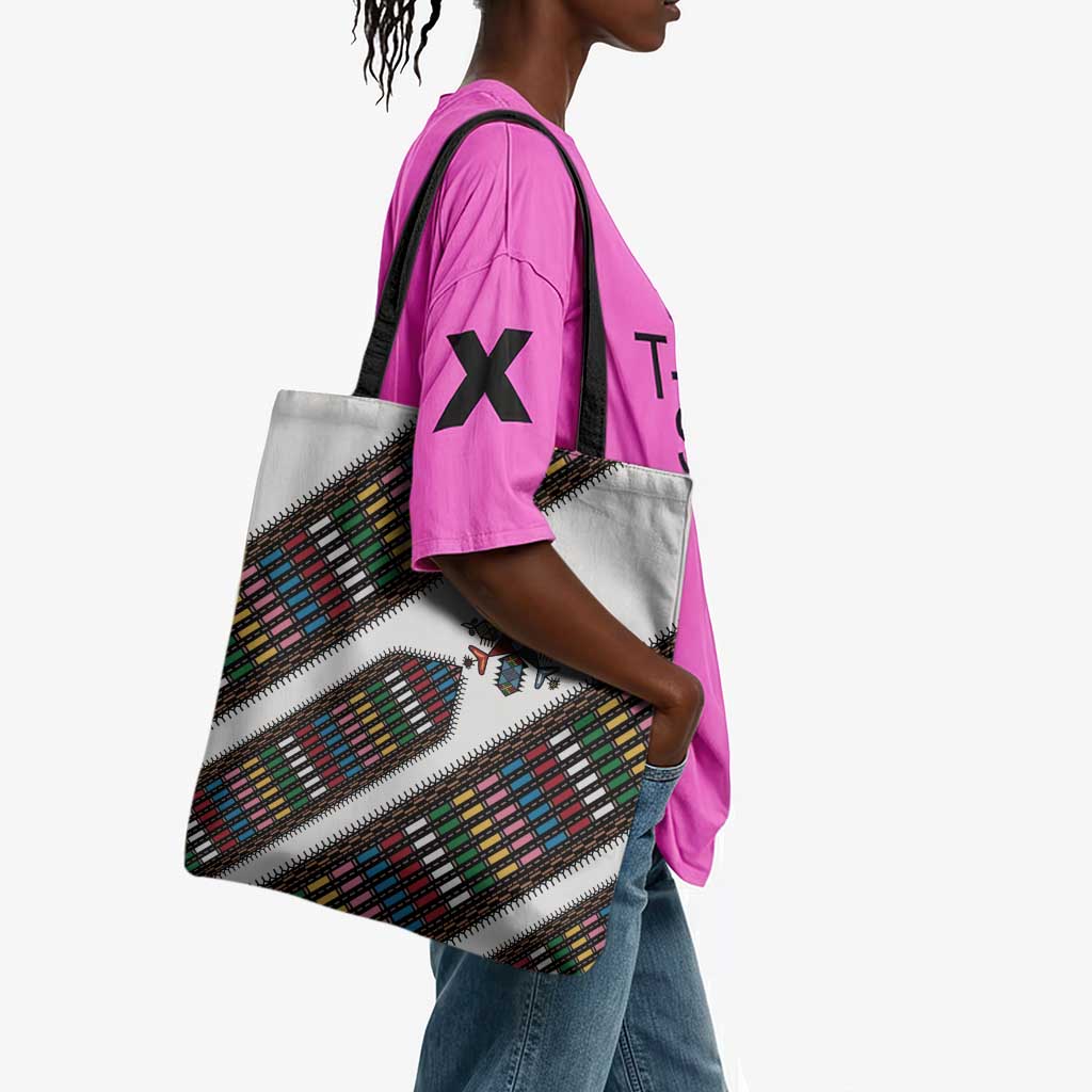 Habesha Kemis Inspired Tilet Pattern Tote Bag White