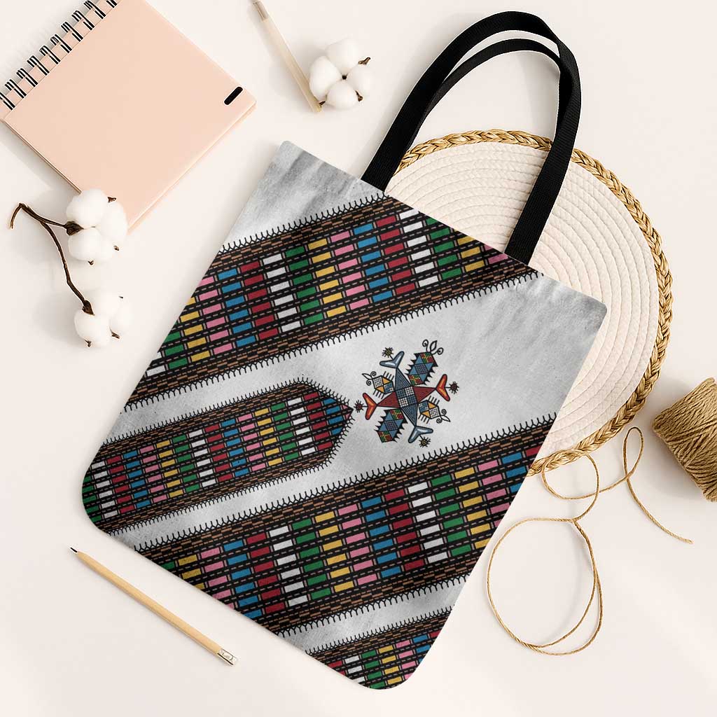 Habesha Kemis Inspired Tilet Pattern Tote Bag White