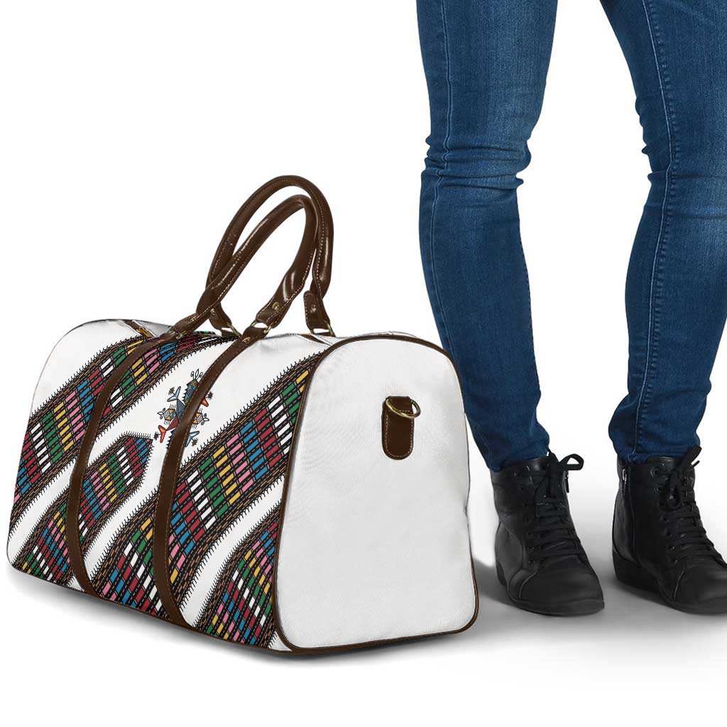 Habesha Kemis Inspired Tilet Pattern Travel Bag White