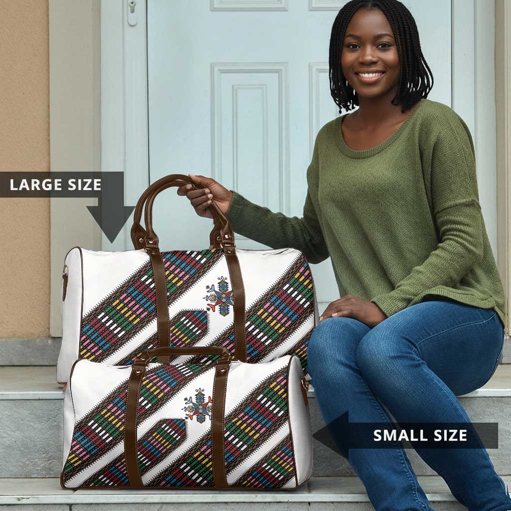 Habesha Kemis Inspired Tilet Pattern Travel Bag White