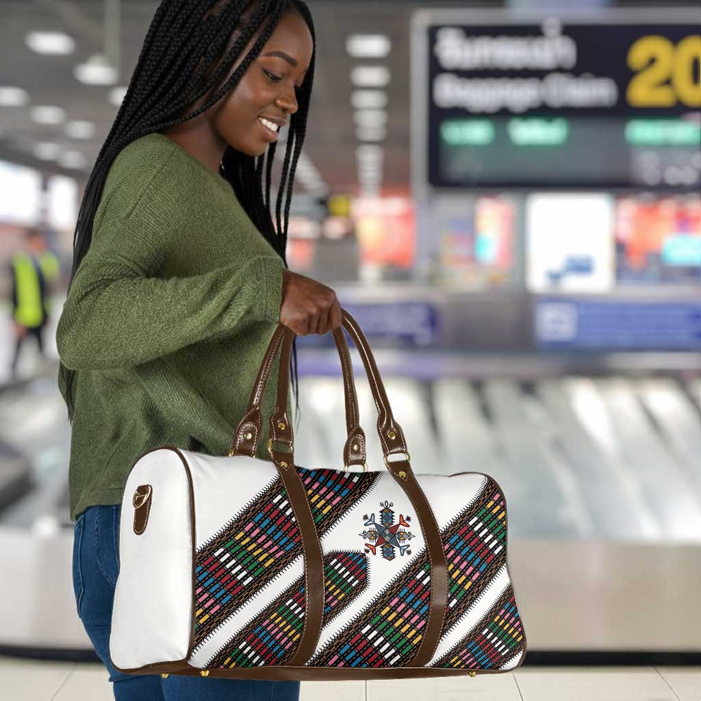 Habesha Kemis Inspired Tilet Pattern Travel Bag White