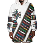 Habesha Kemis Inspired Tilet Pattern Wearable Blanket Hoodie White