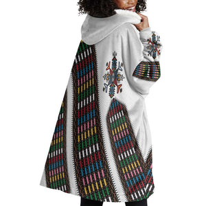 Habesha Kemis Inspired Tilet Pattern Wearable Blanket Hoodie White