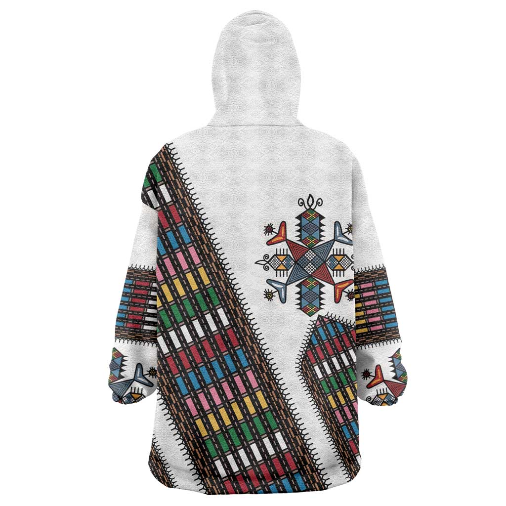 Habesha Kemis Inspired Tilet Pattern Wearable Blanket Hoodie White