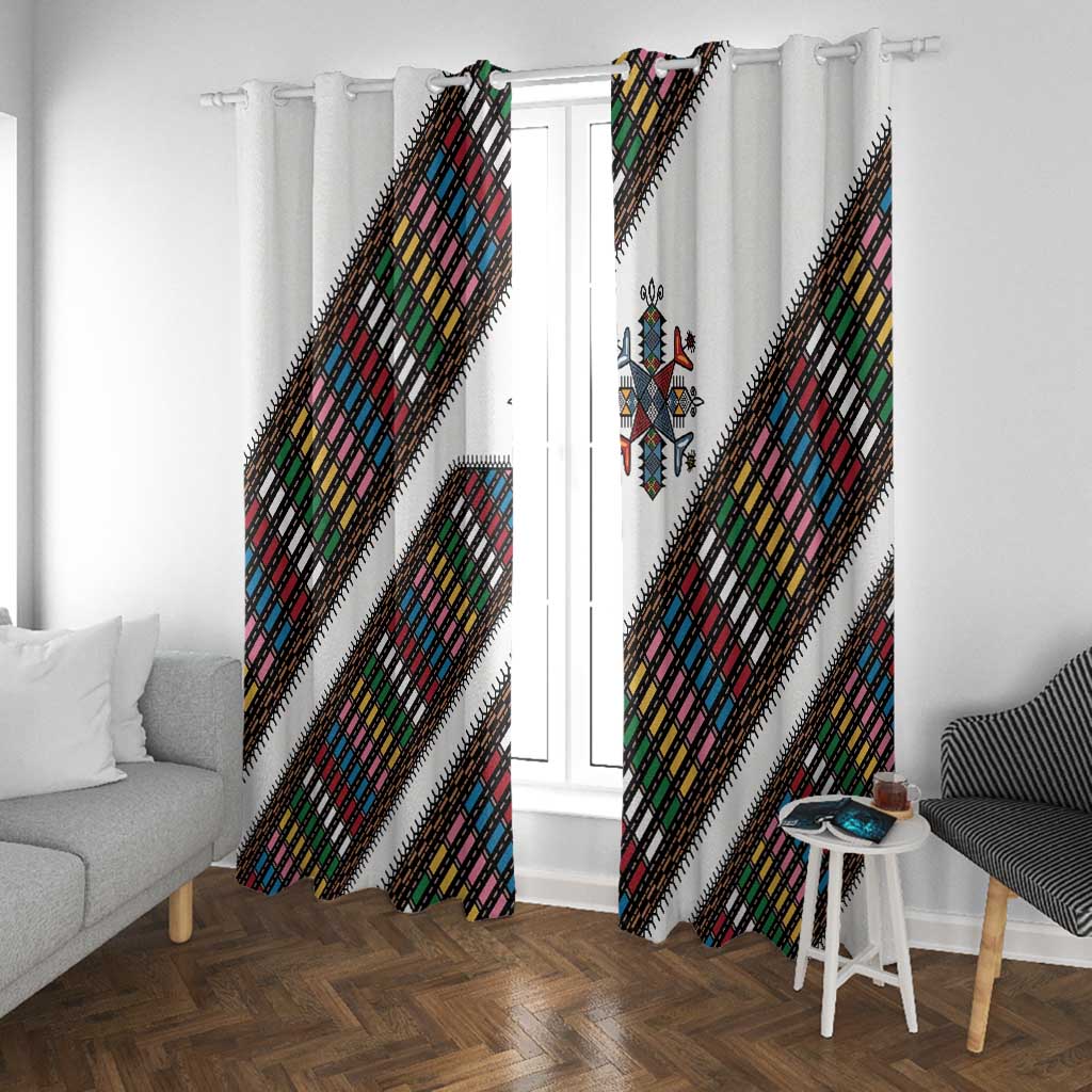 Habesha Kemis Inspired Tilet Pattern Window Curtain White