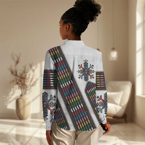 Habesha Kemis Inspired Tilet Pattern Women Casual Shirt White