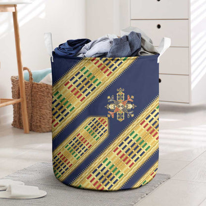 Habesha Kemis Inspired Tilet Pattern Laundry Basket Royal Blue - Gold