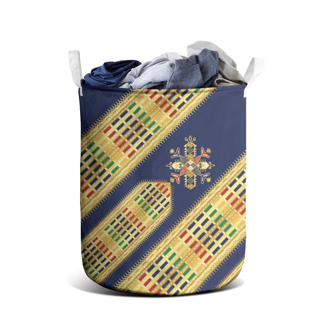 Habesha Kemis Inspired Tilet Pattern Laundry Basket Royal Blue - Gold