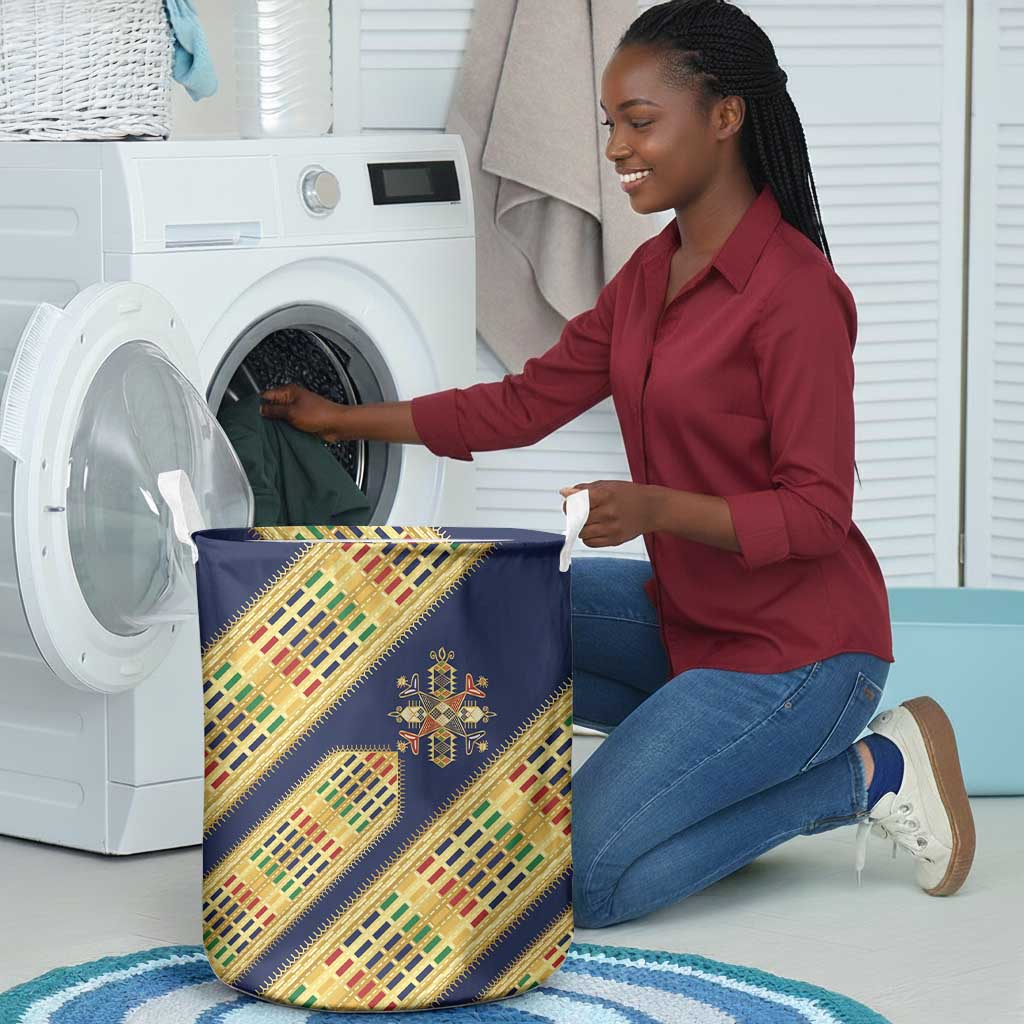 Habesha Kemis Inspired Tilet Pattern Laundry Basket Royal Blue - Gold