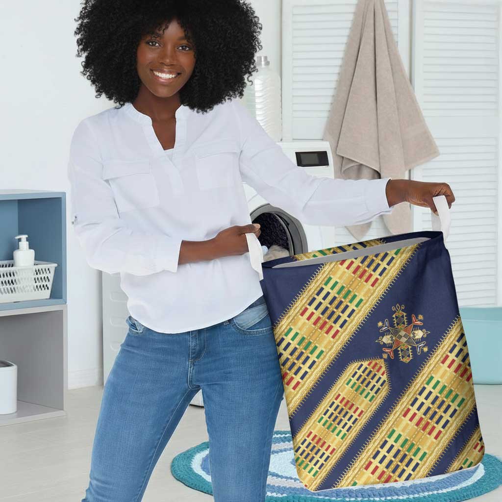 Habesha Kemis Inspired Tilet Pattern Laundry Basket Royal Blue - Gold