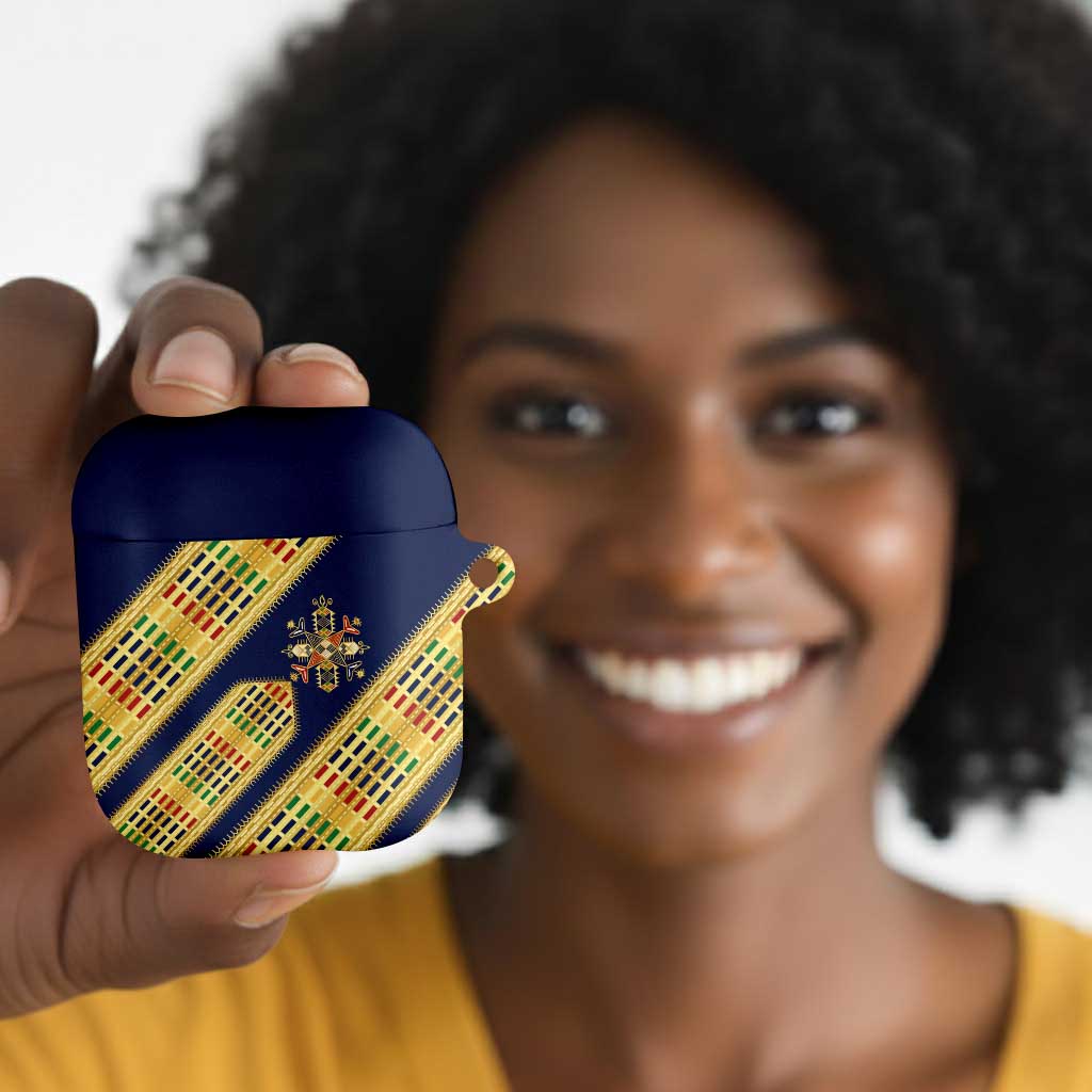 Habesha Kemis Inspired Tilet Pattern AirPods Case Royal Blue - Gold