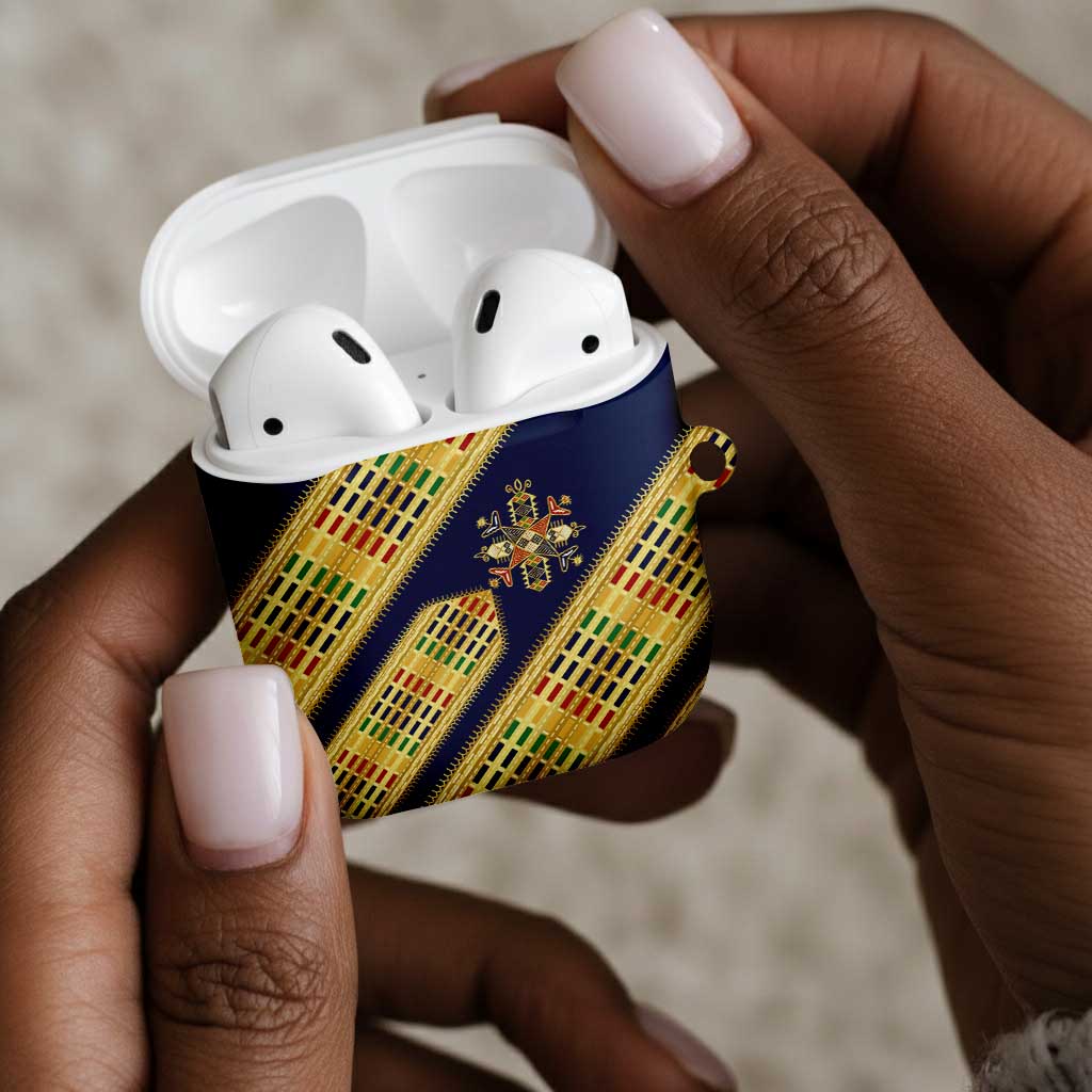 Habesha Kemis Inspired Tilet Pattern AirPods Case Royal Blue - Gold