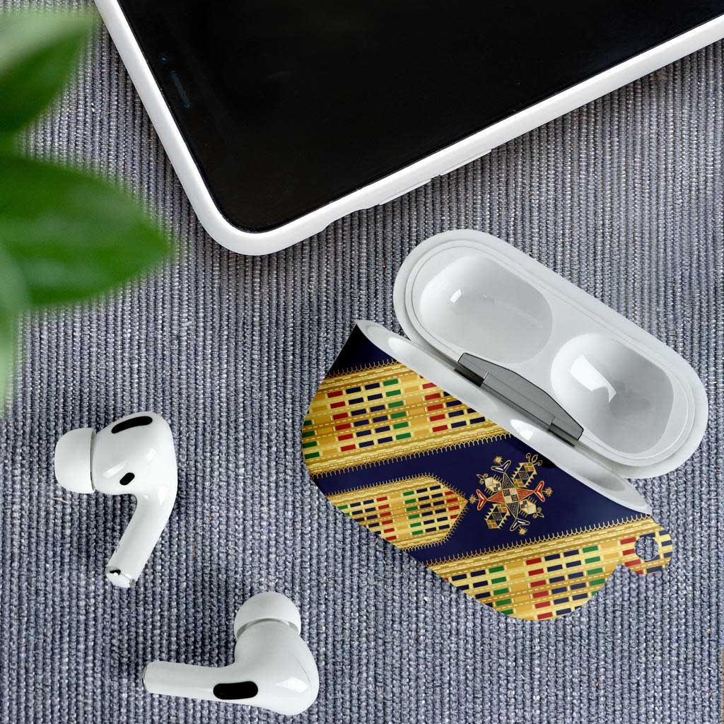 Habesha Kemis Inspired Tilet Pattern AirPods Case Royal Blue - Gold