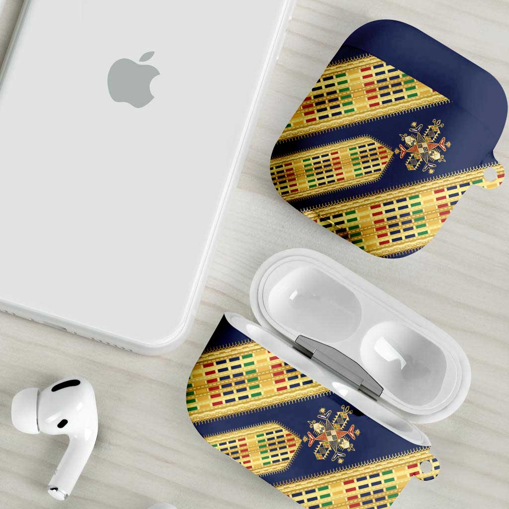 Habesha Kemis Inspired Tilet Pattern AirPods Case Royal Blue - Gold