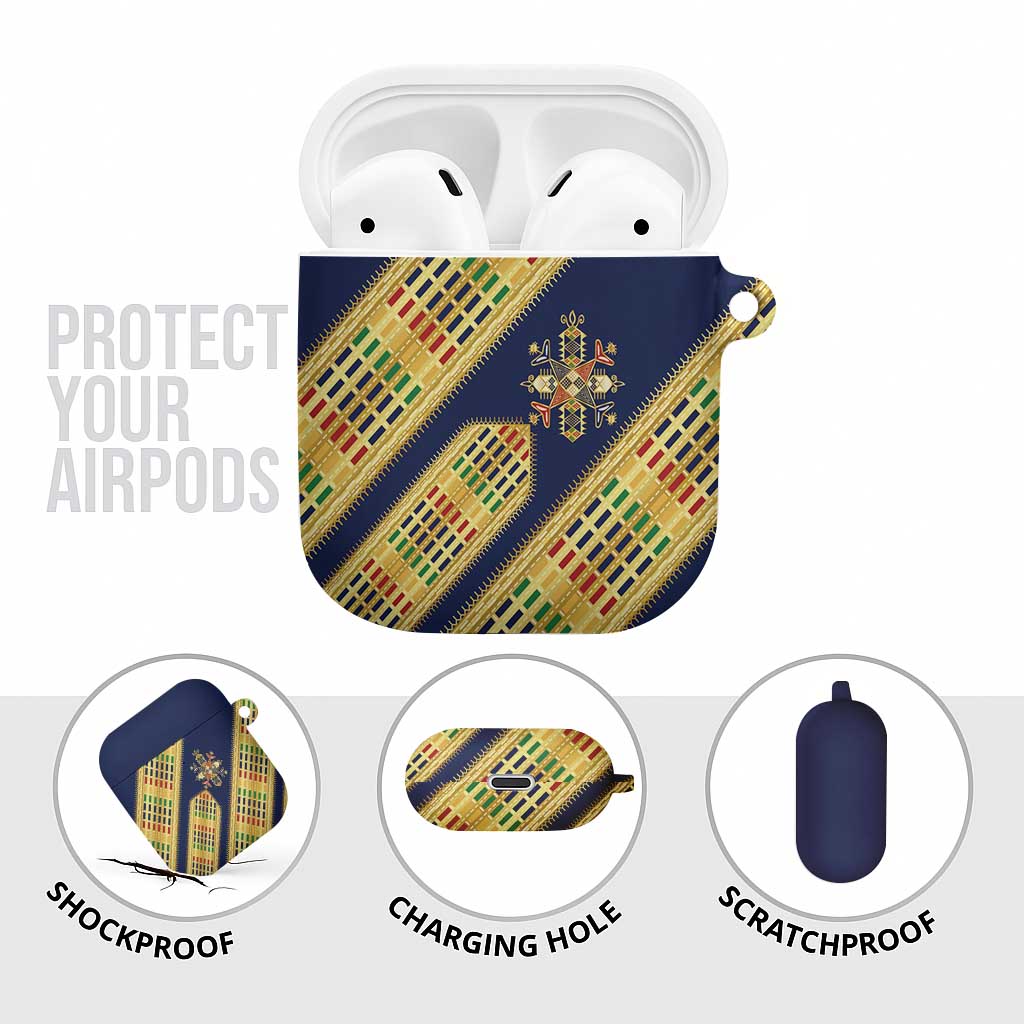 Habesha Kemis Inspired Tilet Pattern AirPods Case Royal Blue - Gold