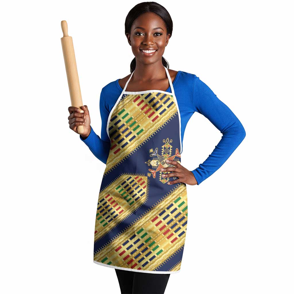 Habesha Kemis Inspired Tilet Pattern Apron Royal Blue - Gold
