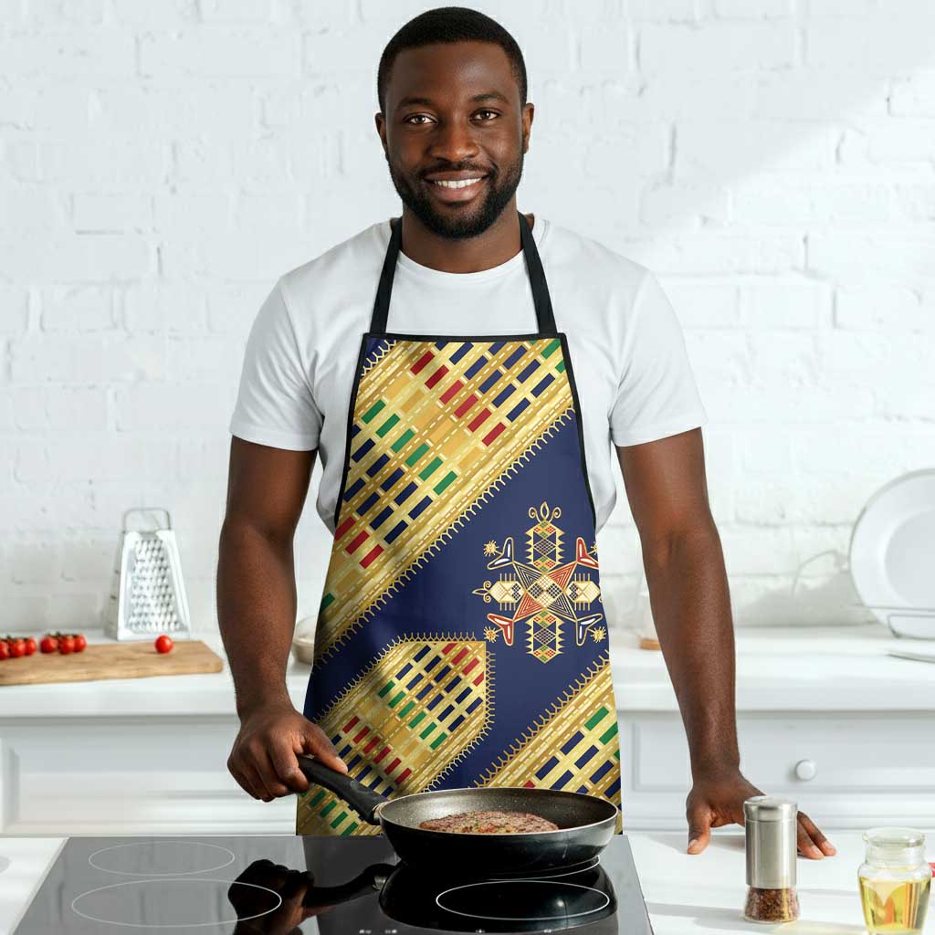 Habesha Kemis Inspired Tilet Pattern Apron Royal Blue - Gold