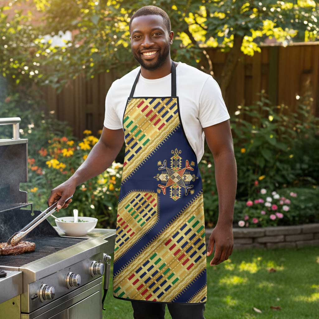 Habesha Kemis Inspired Tilet Pattern Apron Royal Blue - Gold
