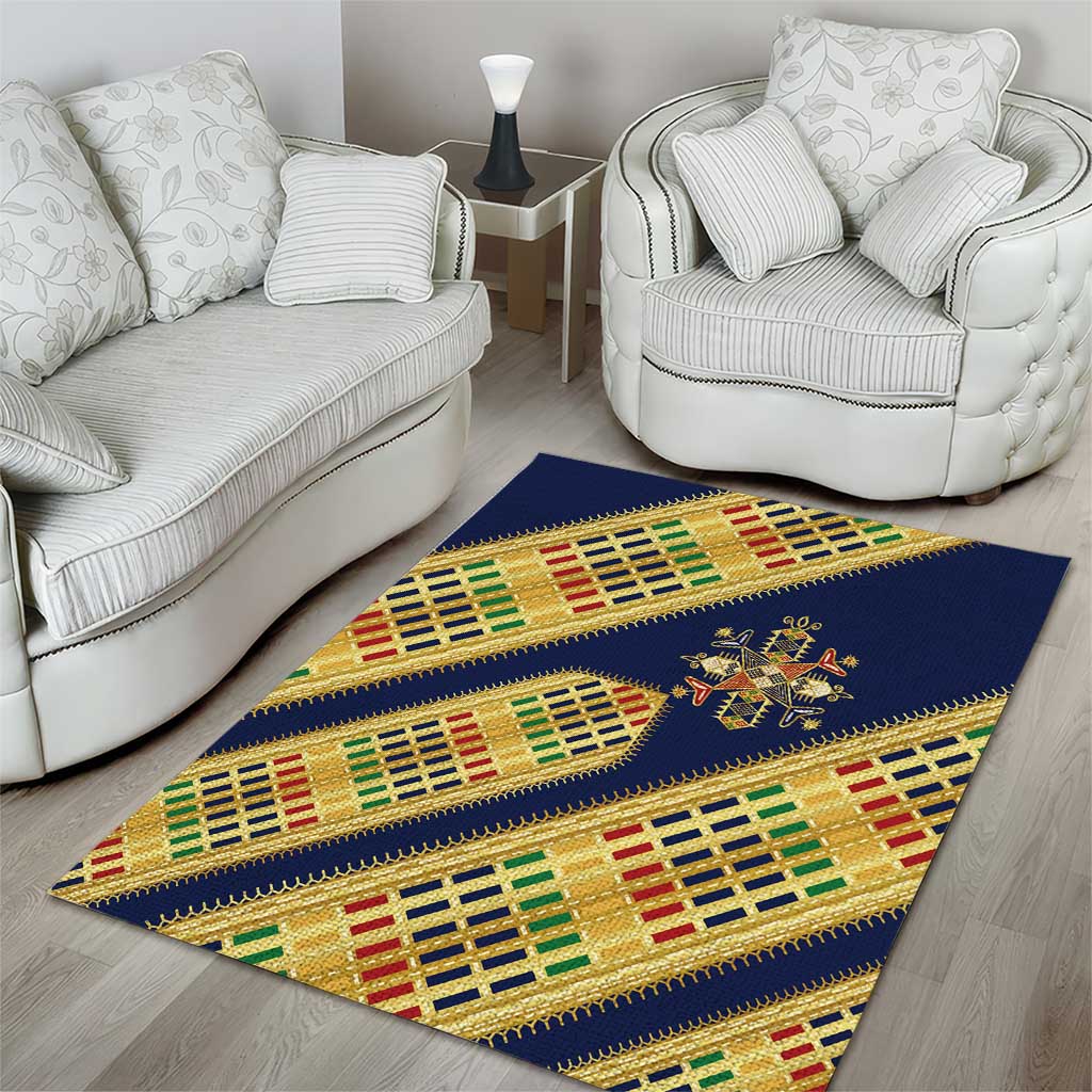 Habesha Kemis Inspired Tilet Pattern Area Rug Royal Blue - Gold