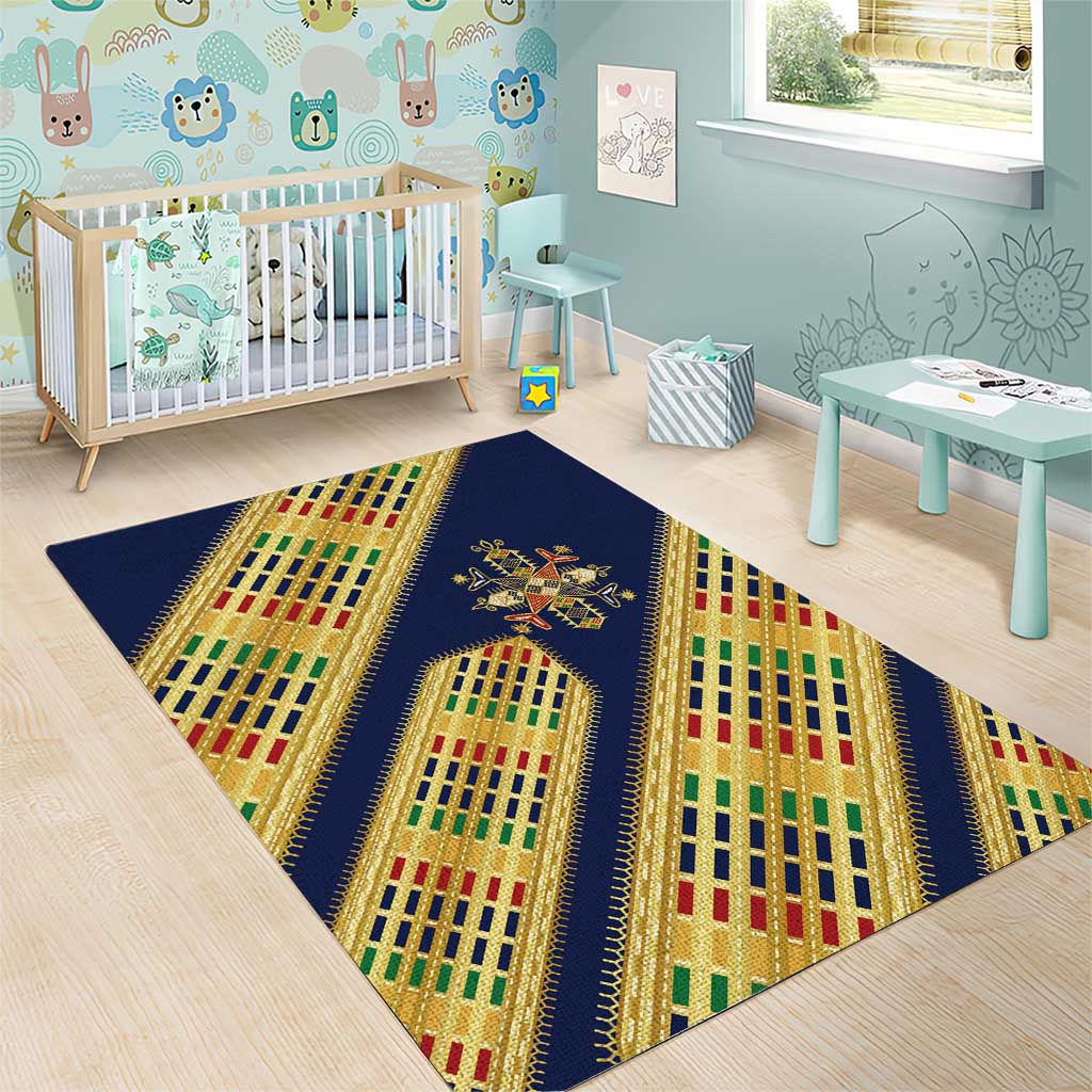 Habesha Kemis Inspired Tilet Pattern Area Rug Royal Blue - Gold